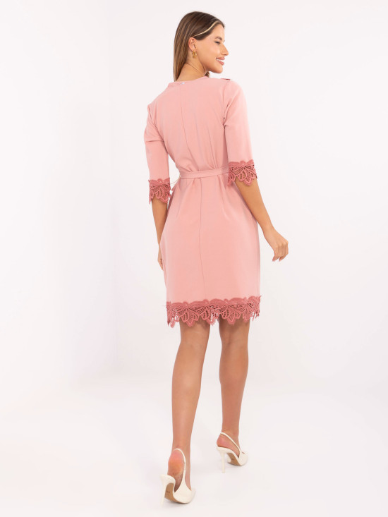 Roza koktajl obleka s 3/4 rokavi