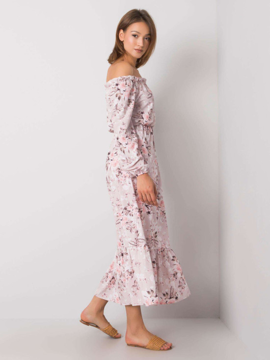 RUE PARIS Roza cvjetna maxi haljina s off-shoulder krojem