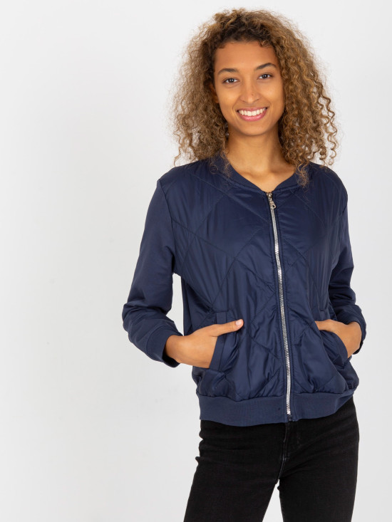 Temno modra prešita bomber jakna z našitkom RUE PARIS