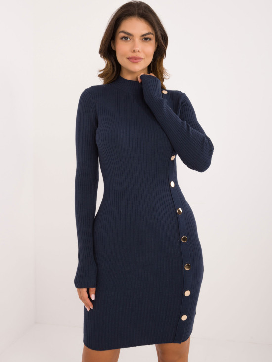 Elegantna modra obleka z dolgimi rokavi