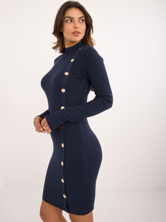 Elegantna modra obleka z dolgimi rokavi