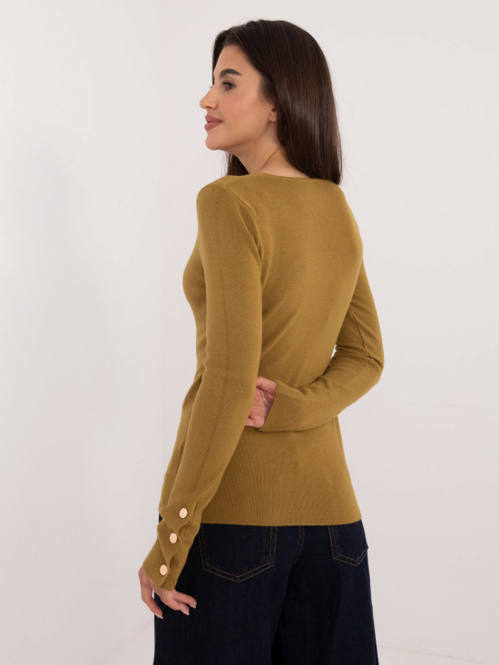 Elegantna olivna pulover s dolgimi rokavi