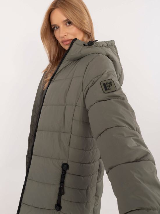 Ženski khaki plašč z dolgimi rokavi
