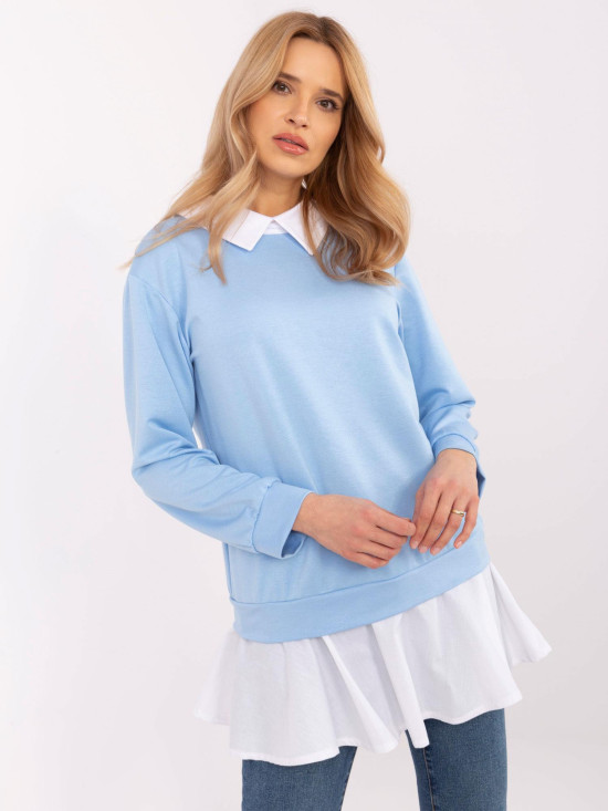 Stilska bluza z dolgimi rokavi v svetlo modri barvi