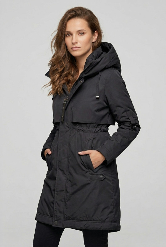 Prehodna jakna/plašč s kapuco črna