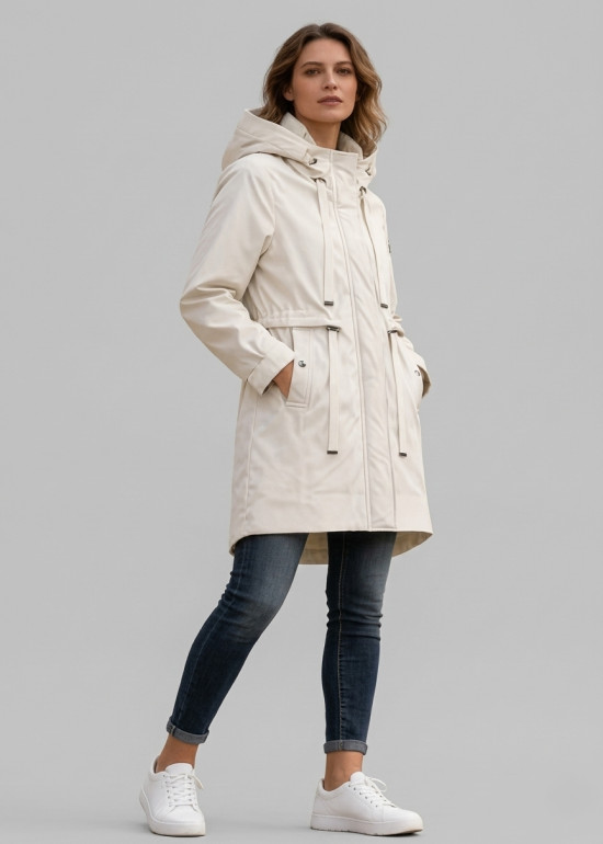 Ecru spomladanska parka z veliko kapuco