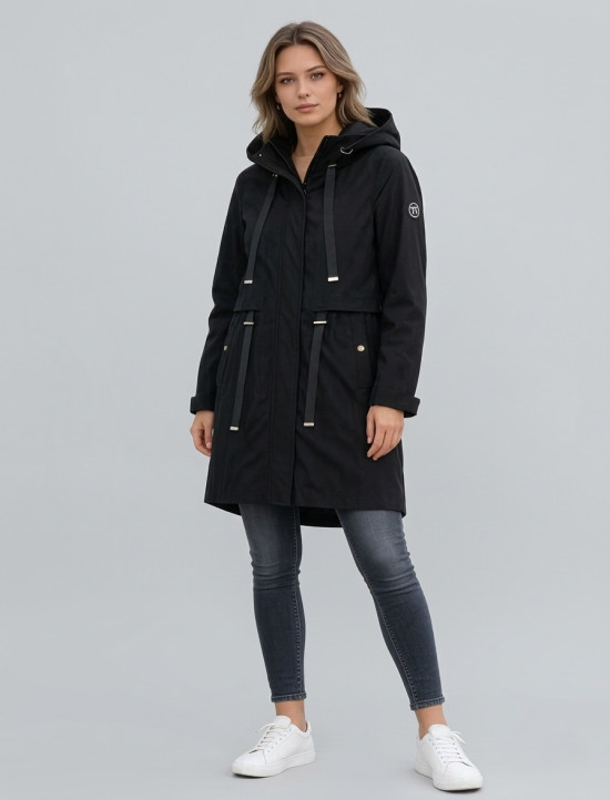 Črna spomladanska parka z veliko kapuco