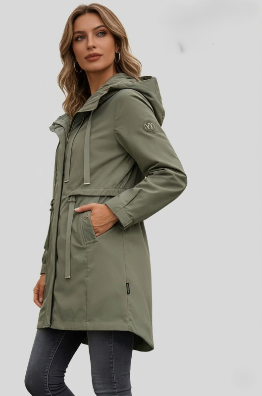 Spomladanska parka z veliko kapuco khaki