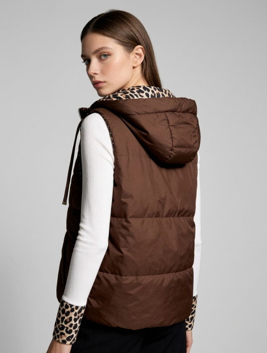 Dvostranski telovnik z leopardjim vzorcem, čokoladno rjava