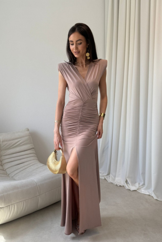 Noelia – maksi obleka v barvi moka