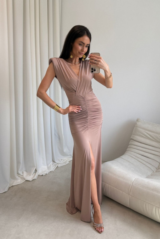 Noelia – maksi obleka v barvi moka
