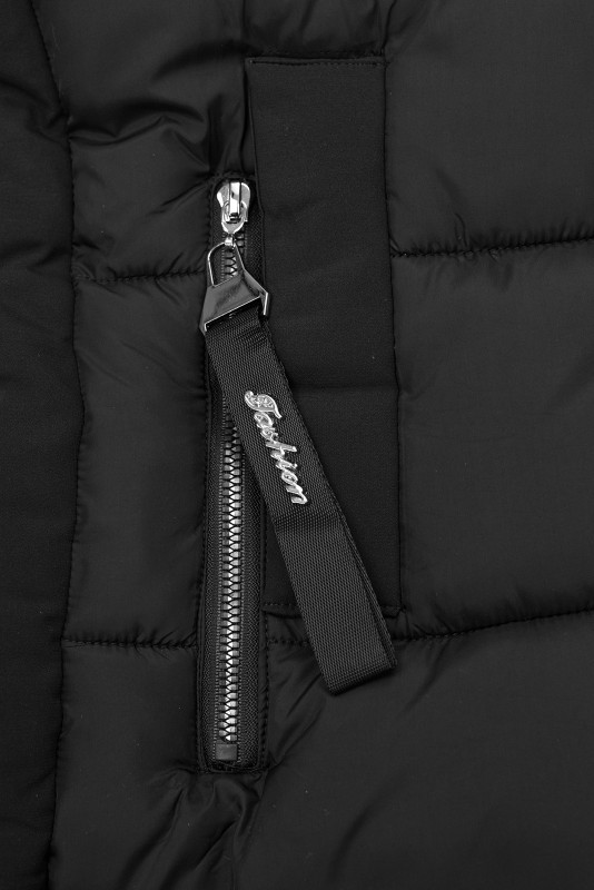 Črna dolga zimska jakna s krznom