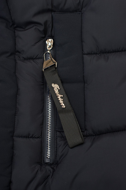 Temno modra dolga zimska jakna s krznom