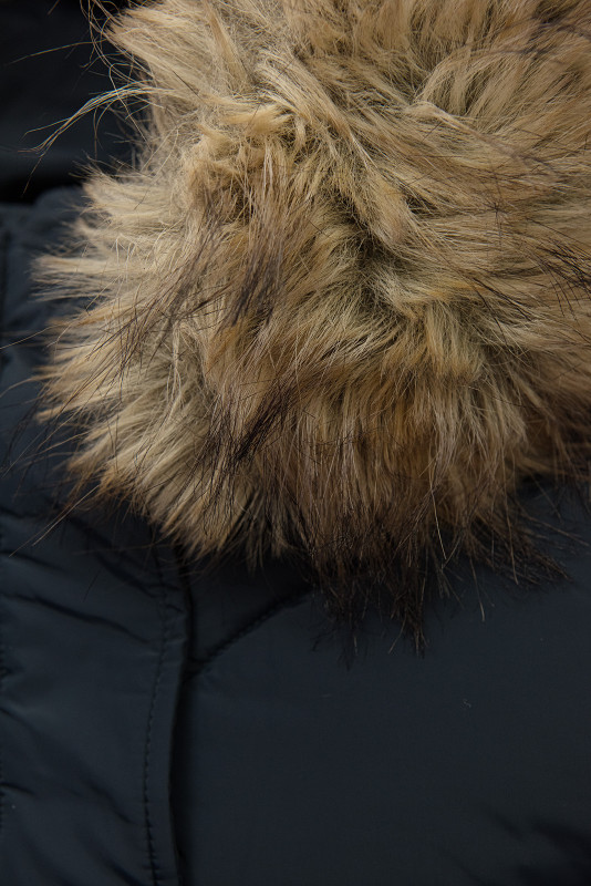 Elegantna zimska bunda s krznom, temno modra