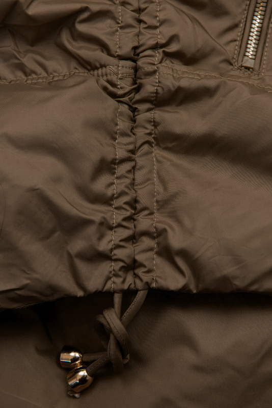 Ženski prešit brezrokavnik s snemljivo kapuco rjav