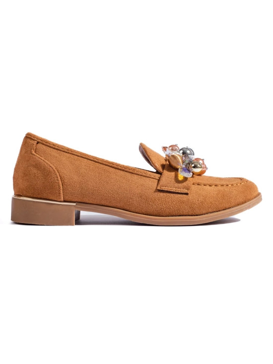Mokasini s kristali v camel barvi