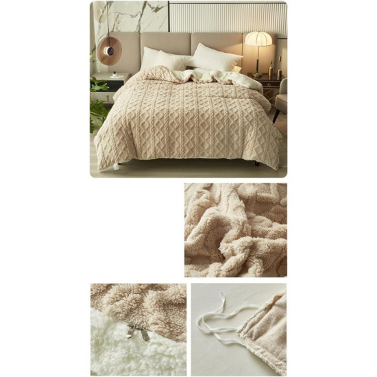 Mehka odeja iz pliša s pletenim vzorcem XXL 180 x 220 v bež barvi