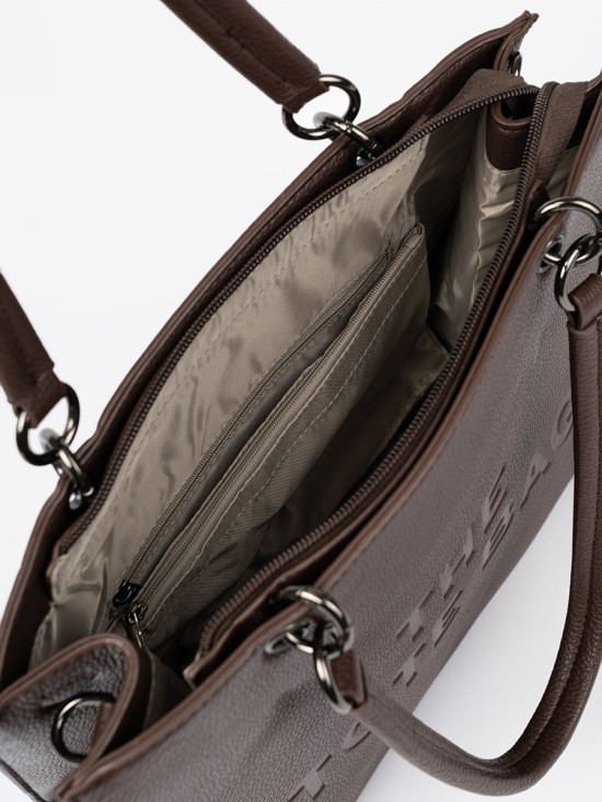 Rjava shopper torba z embosiranim napisom