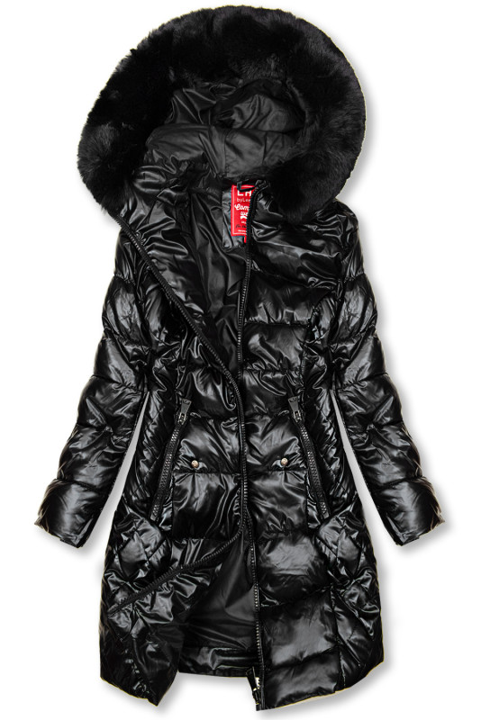 Črna prešita jakna z leskom