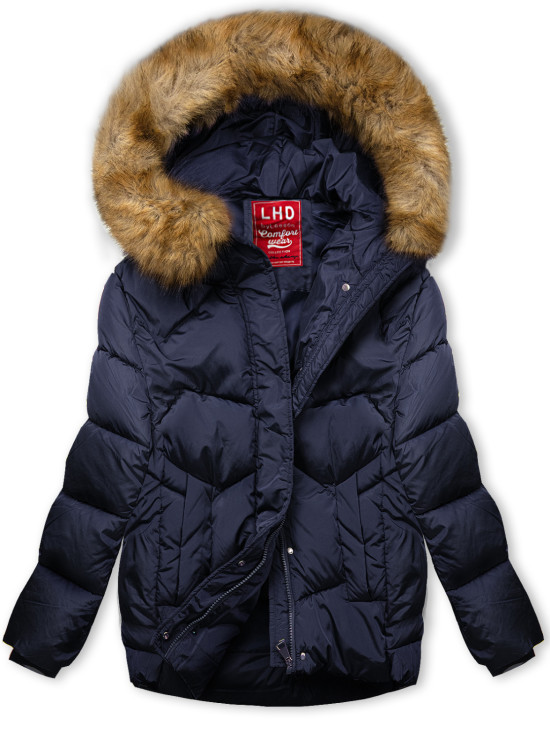 Temno modra zimska bomber jakna, daljši kroj