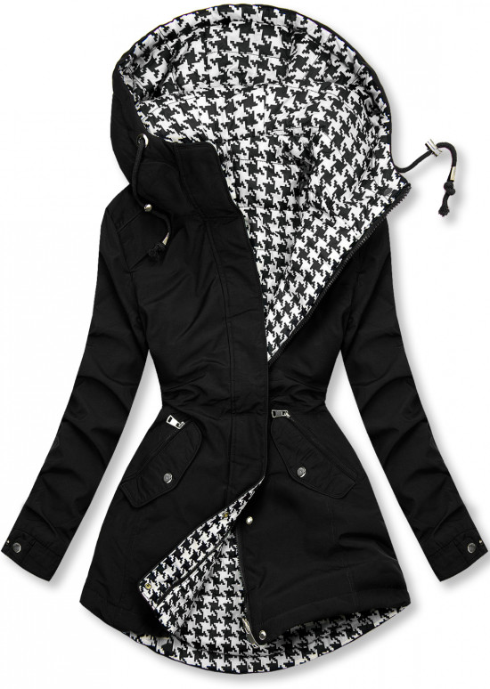 Črna obojestranska jakna s pepita vzorcem