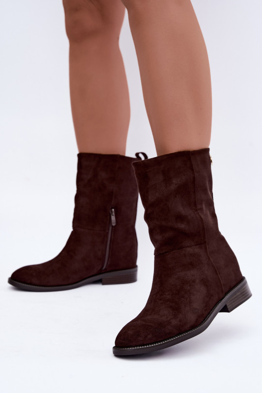 Topel rjav gležnjar iz umetnega semiša z ravnim podplatom