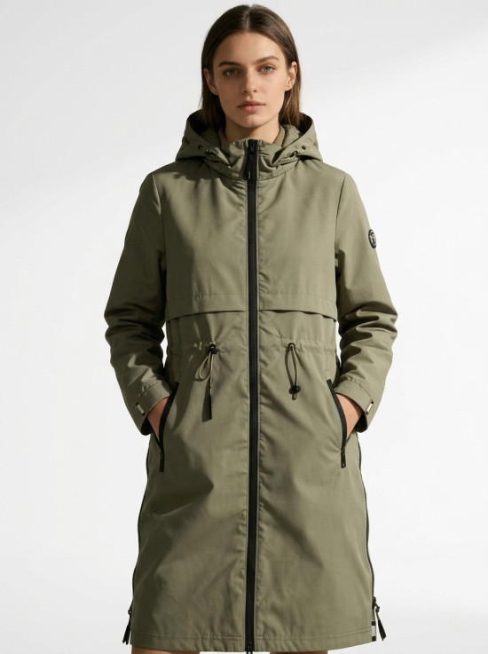 Ženska prehodna parka s snemljivo kapuco olivno zelena