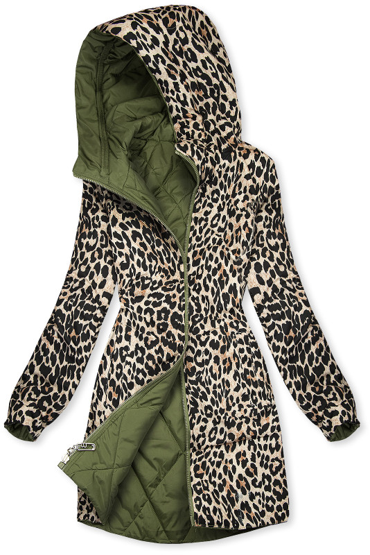 Dvostranska jakna zelena/leopardji vzorec