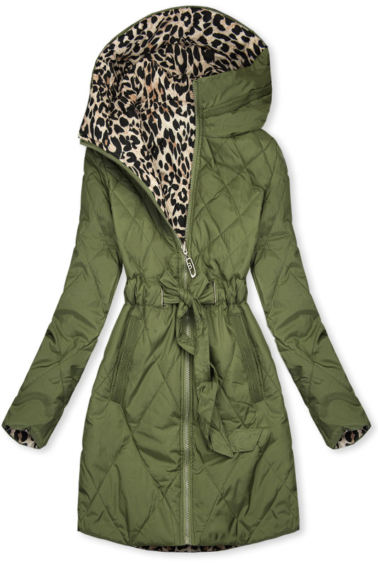 Dvostranska jakna zelena/leopardji vzorec