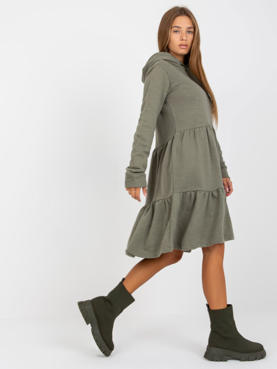 Khaki razširjena obleka iz dresa s volanom FRESH MADE