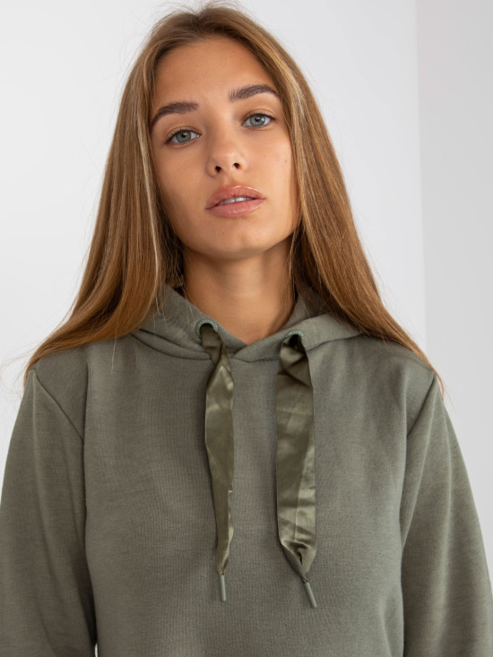 Khaki razširjena obleka iz dresa s volanom FRESH MADE