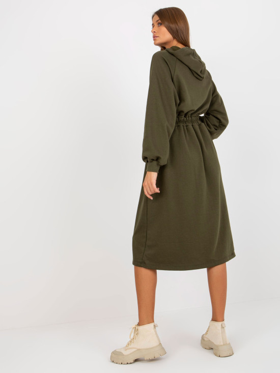 Khaki midi razširjena obleka iz trenirk z gumbi