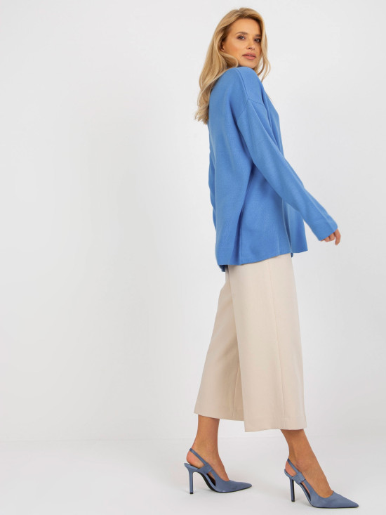 Modri dolg oversize pulover z ovratnikom RUE PARIS