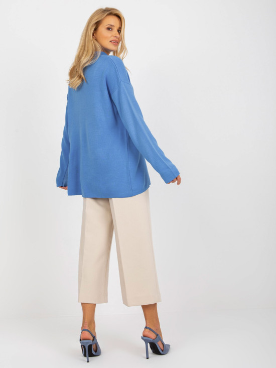 Modri dolg oversize pulover z ovratnikom RUE PARIS