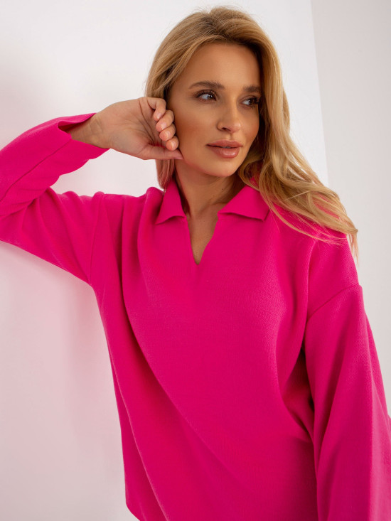 Fluo roza ženski oversize pulover z ovratnikom RUE PARIS