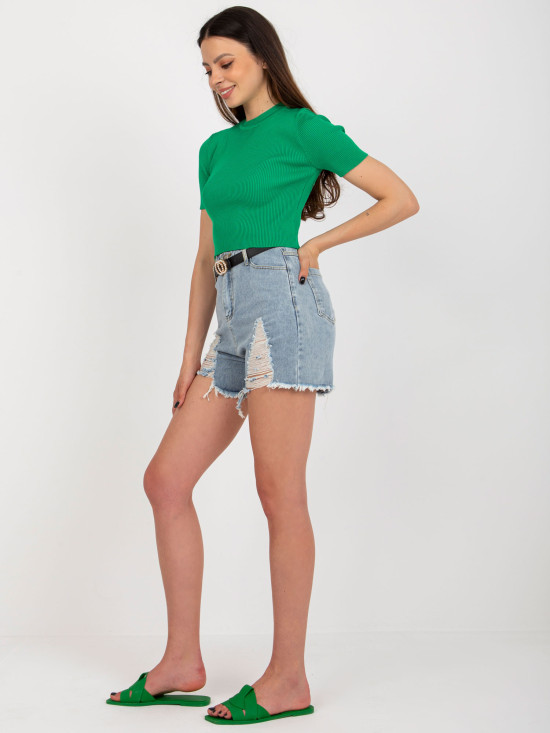 Modre ženske jeans kratke hlače z pasom