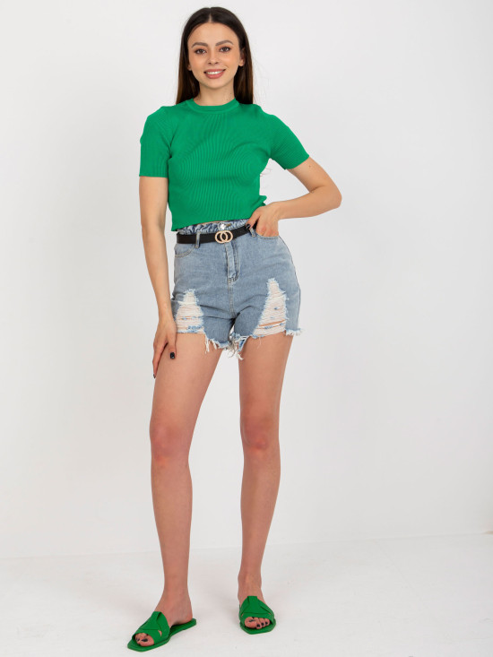 Modre ženske jeans kratke hlače z pasom