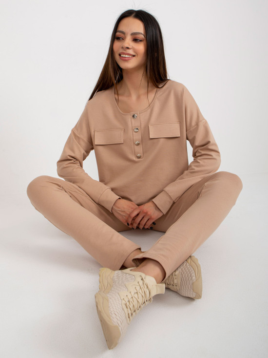 Camel barvni casual komplet s hlačami