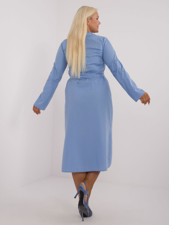 Elegantna modra obleka z dolgimi rokavi