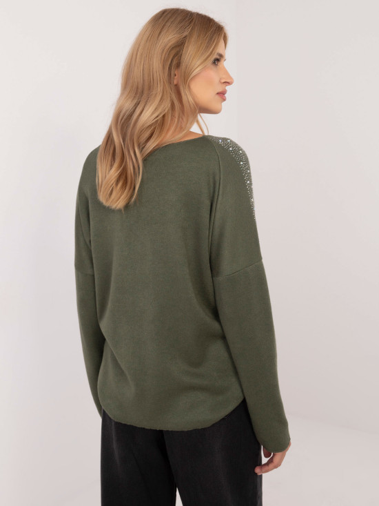 Elegantni khaki pulover z aplikacijo