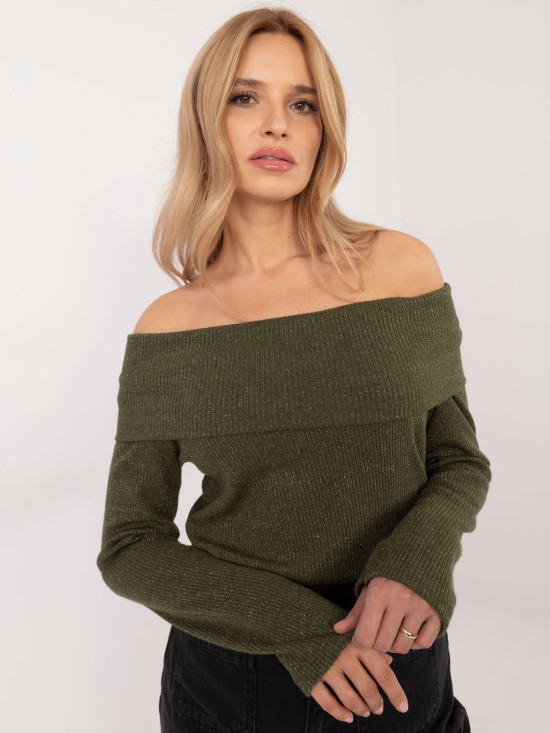 Elegantni khaki pulover z dolgimi rokavi
