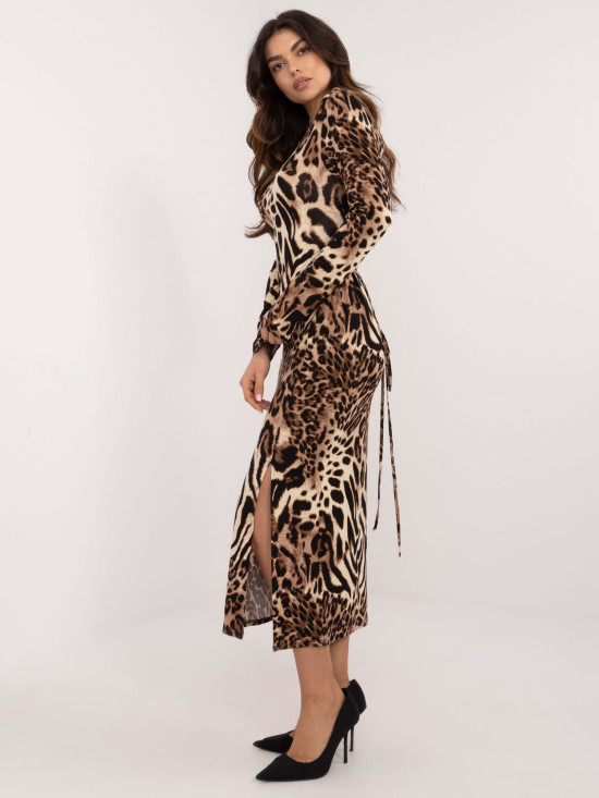 Elegantna midi obleka z leopardjim vzorcem