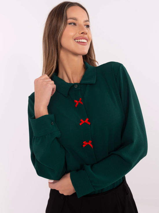 Elegantna bluza z dolgimi rokavi v temno zeleni barvi