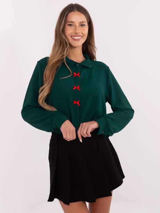 Elegantna bluza z dolgimi rokavi v temno zeleni barvi
