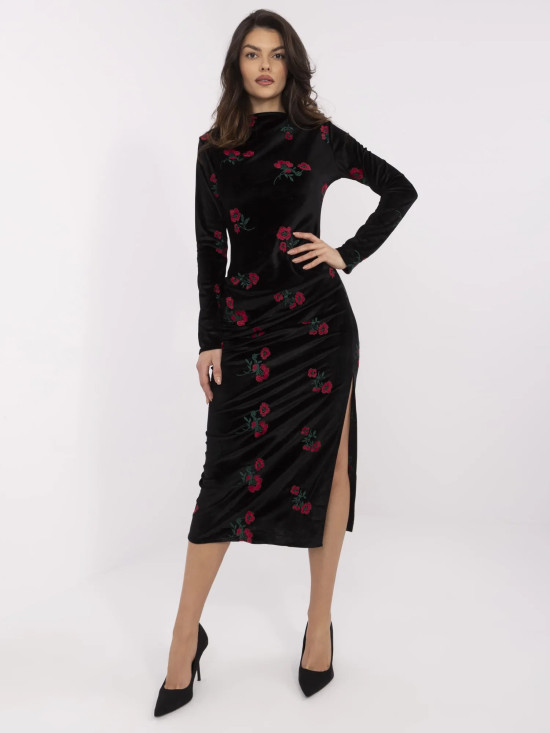 Elegantna midi obleka z dolgimi rokavi