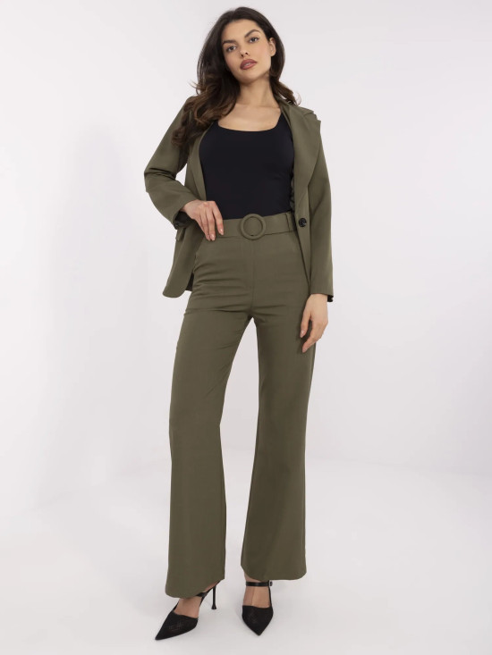 Elegantne khaki hlače z visokim pasom