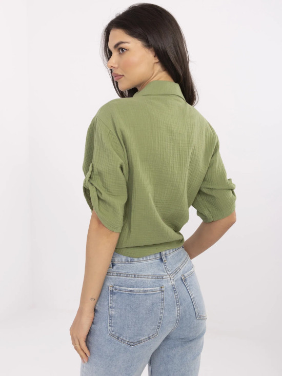 Stilska khaki srajca s 3/4 rokavi