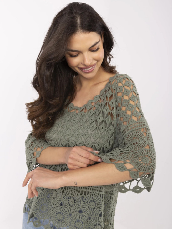 Stilska khaki bluzica s 3/4 rukavima