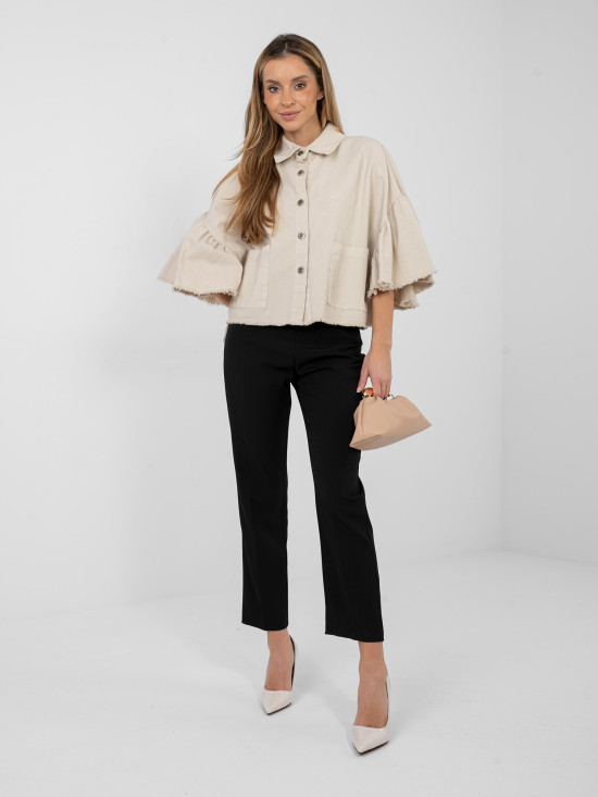 Bež kratka jeans jakna z volančki