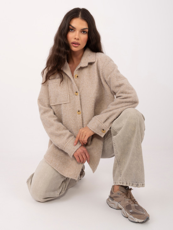 Bež jakna za prehodno obdobje z ovratnikom in žepi